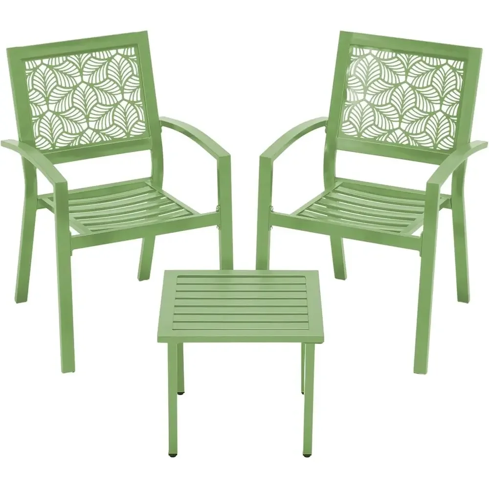 Outdoor Furniture Green - 3-Piece Outdoor Bistro Set, Stackable Steel