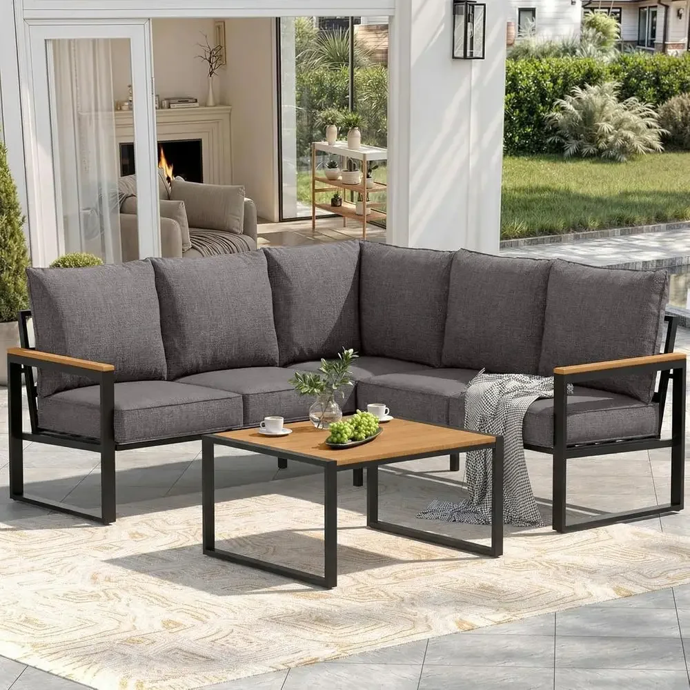 Outdoor Furniture L Shape - 6-Piece Outdoor Sectional Sofa Set with
