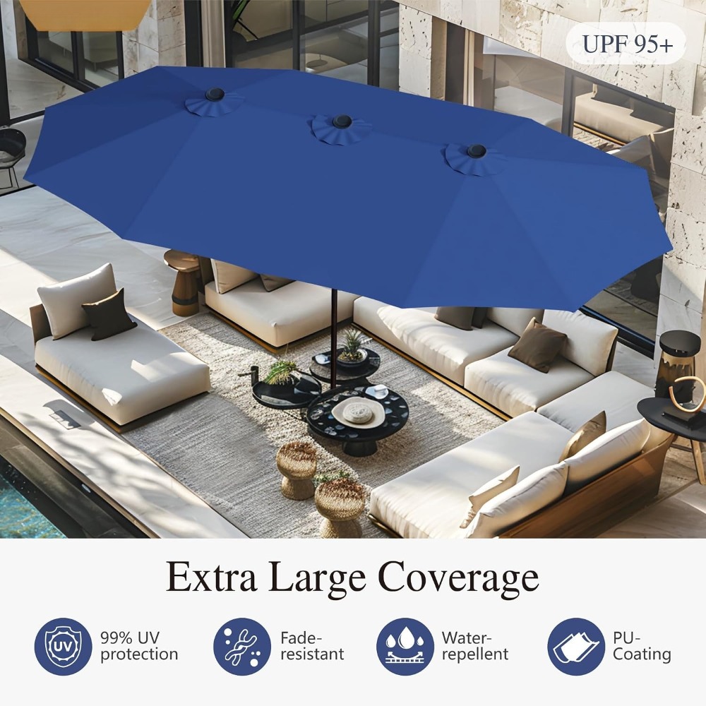 Outdoor Furniture Umbrella - 15ft Extra Large Rectangular Market Patio