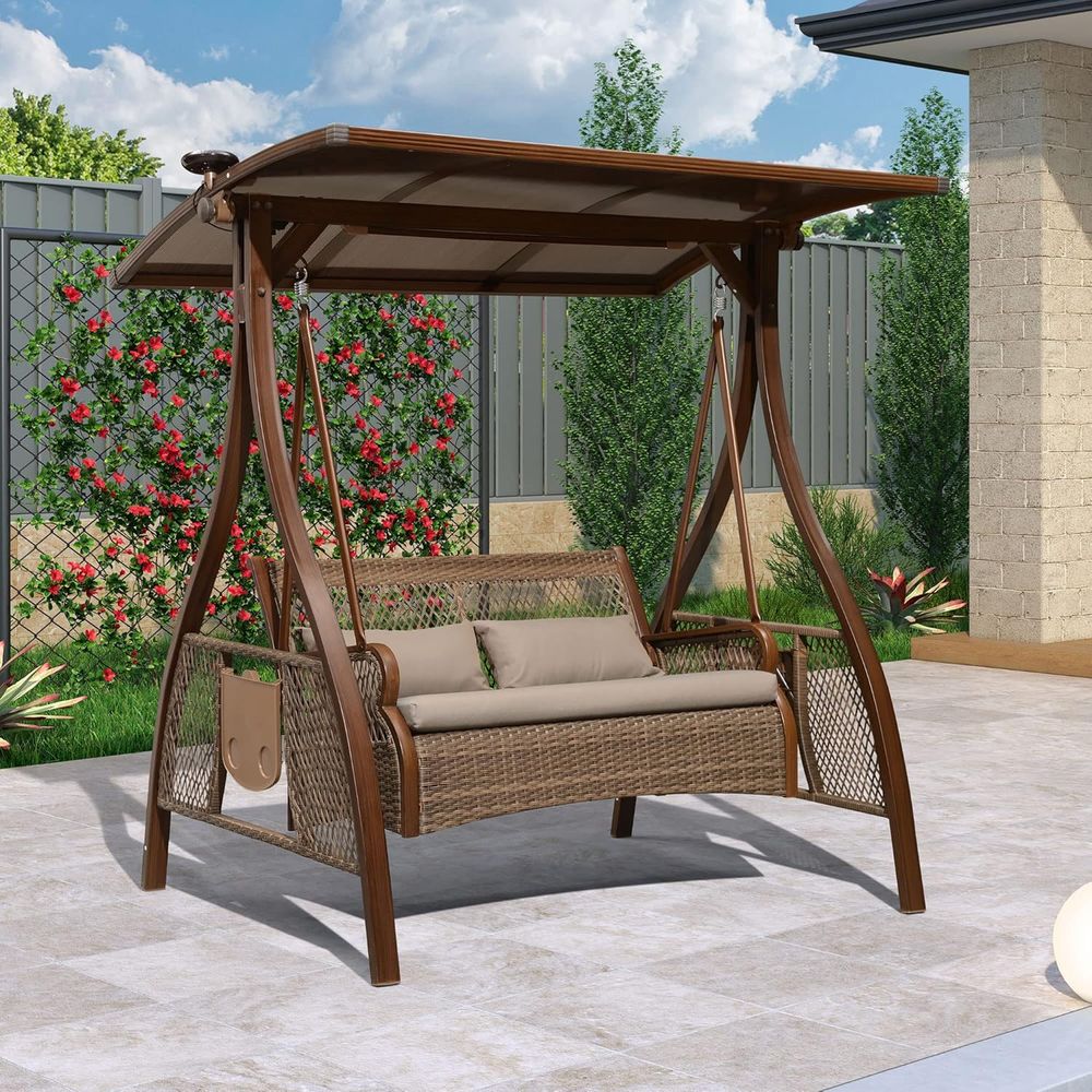 Outdoor Furniture Without Cushions - Patio Porch Swing Chair with 2