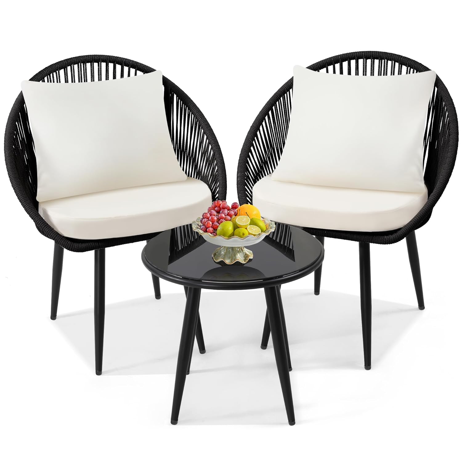 Outdoor Furniture Ideas - 3 Pieces Bistro Set, Woven Rope