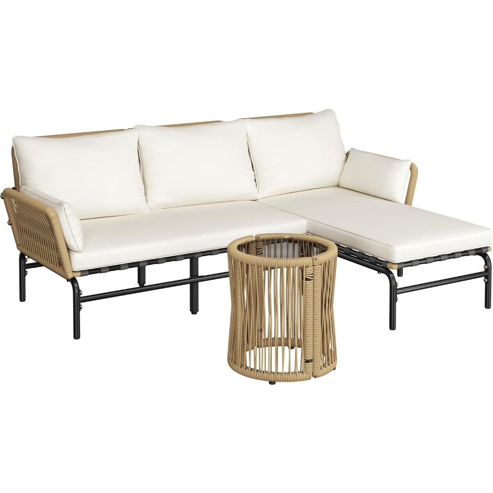 Outdoor Furniture L Shape - 3 Pieces L-Shaped Outdoor Patio Furniture