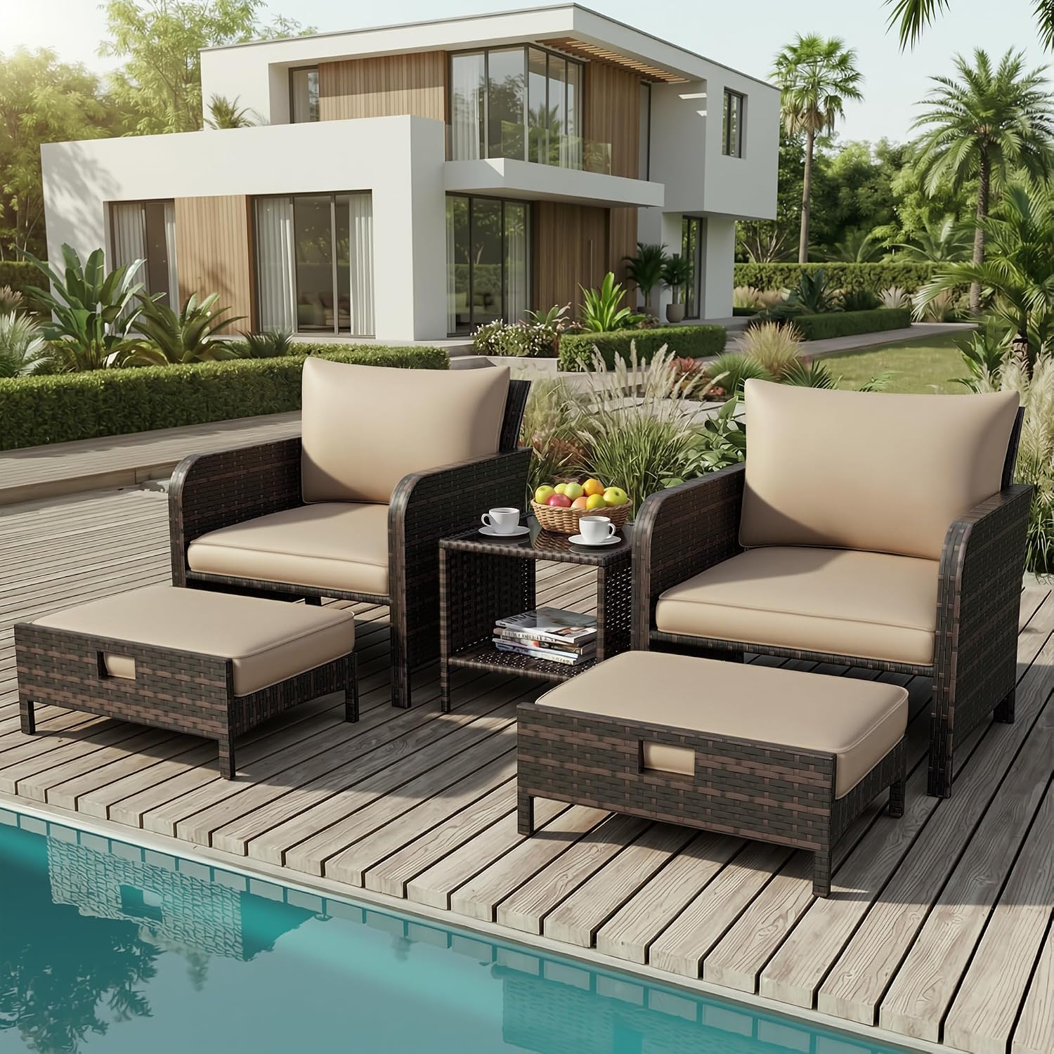 Outdoor Furniture Ideas - Patio 5 Piece Conversation Furniture Set,