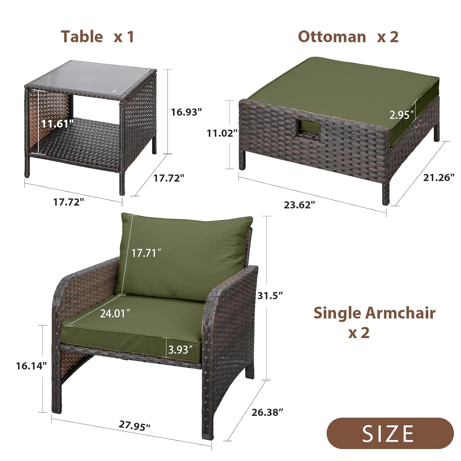 5 Piece PE Rattan Patio Set Ou - Outdoor Furniture Green review and price