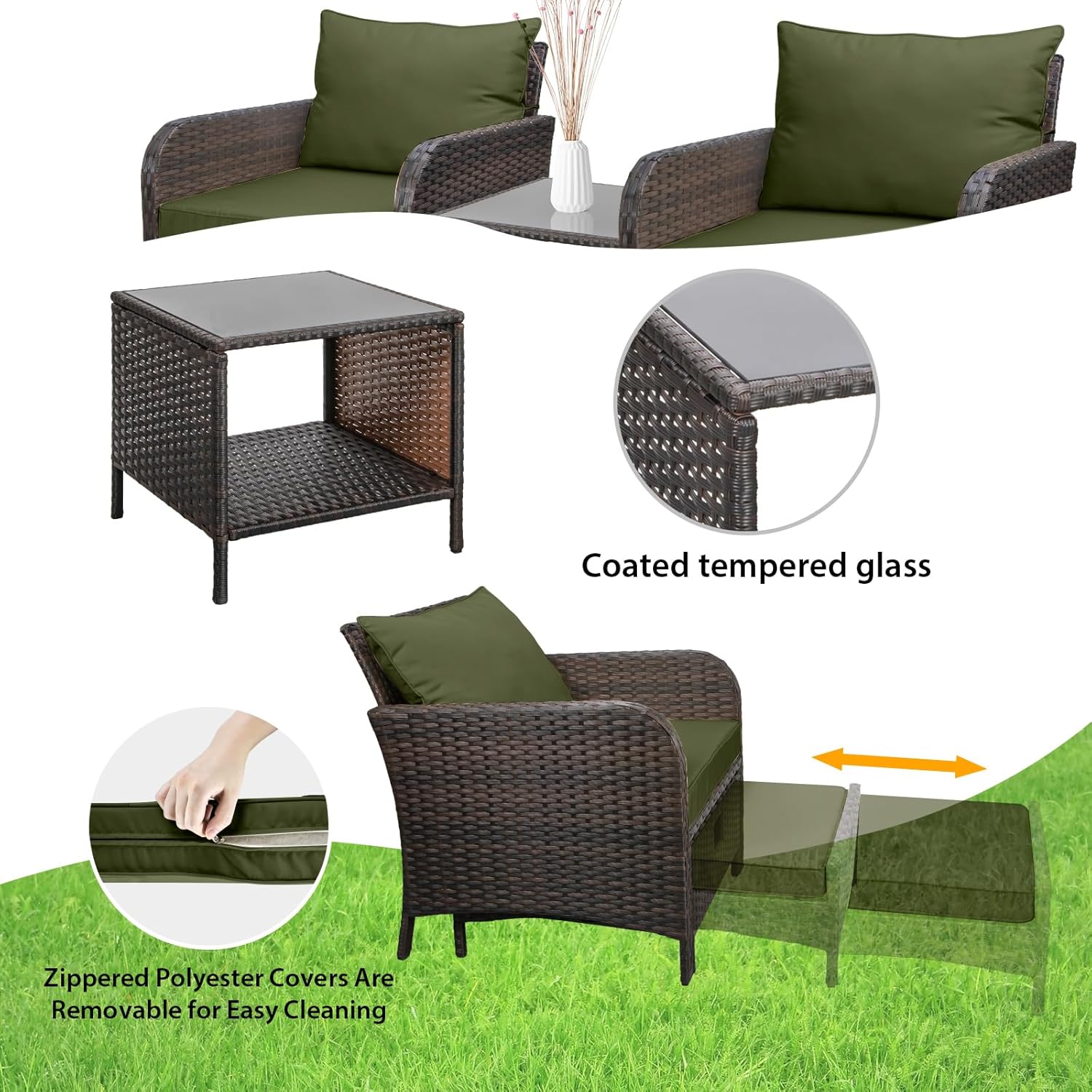 5 Piece PE Rattan Patio Set Ou - Outdoor Furniture Green review and price