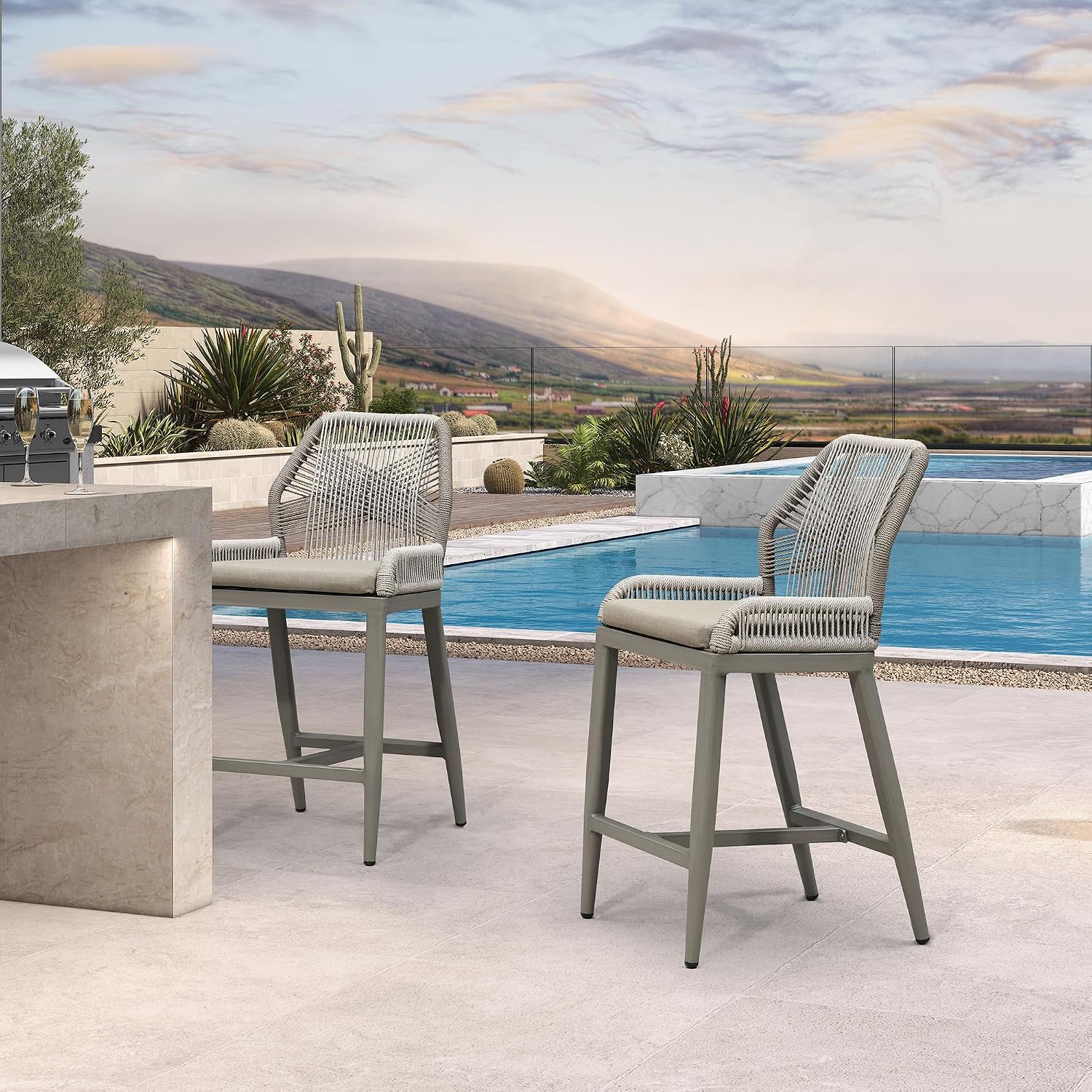 Taupe Bar Stools 2pcs, Light G - Outdoor Furniture Quick Dry review and price