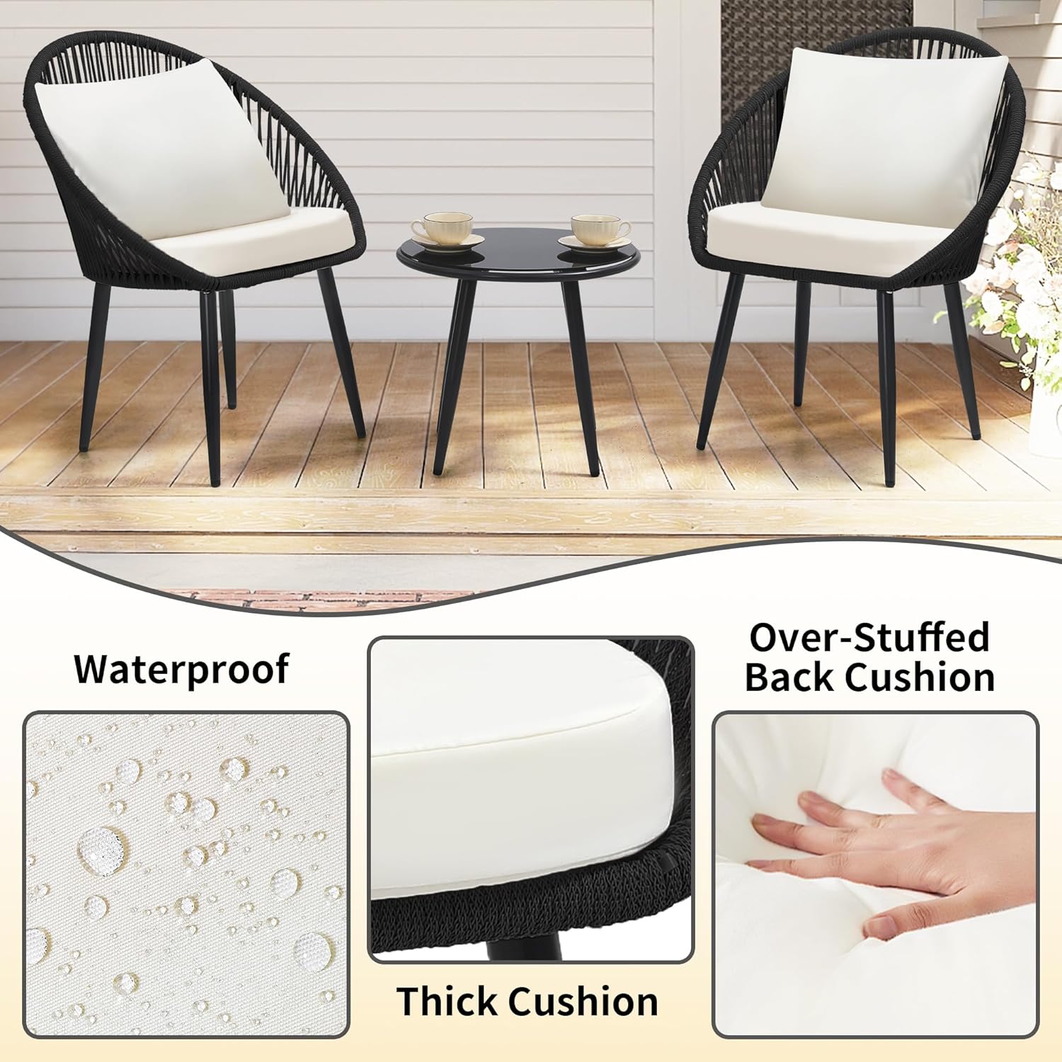 3 Pieces Bistro Set, Woven Rop - Outdoor Furniture Ideas review and price