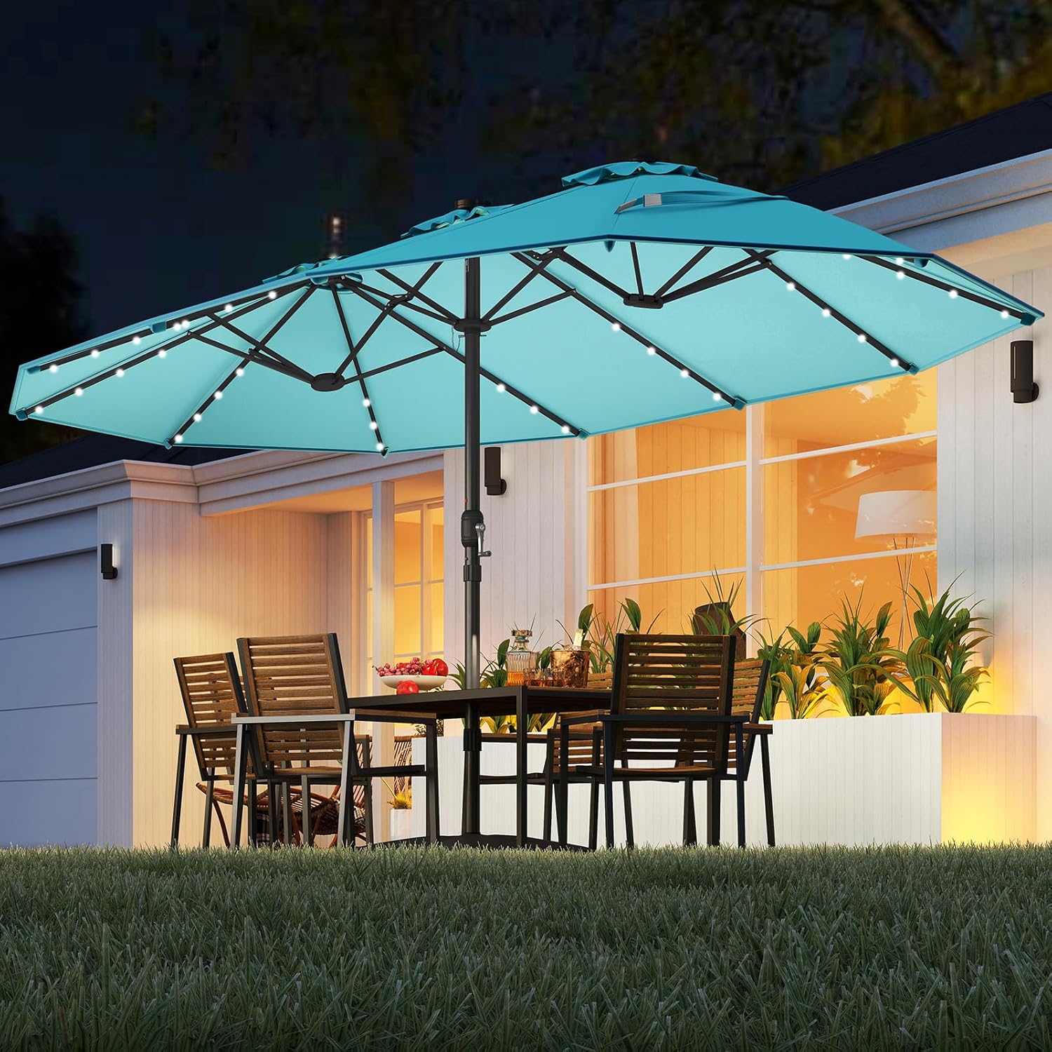 15FT Double-Sided Solar Patio  - Outdoor Furniture Umbrella review and price