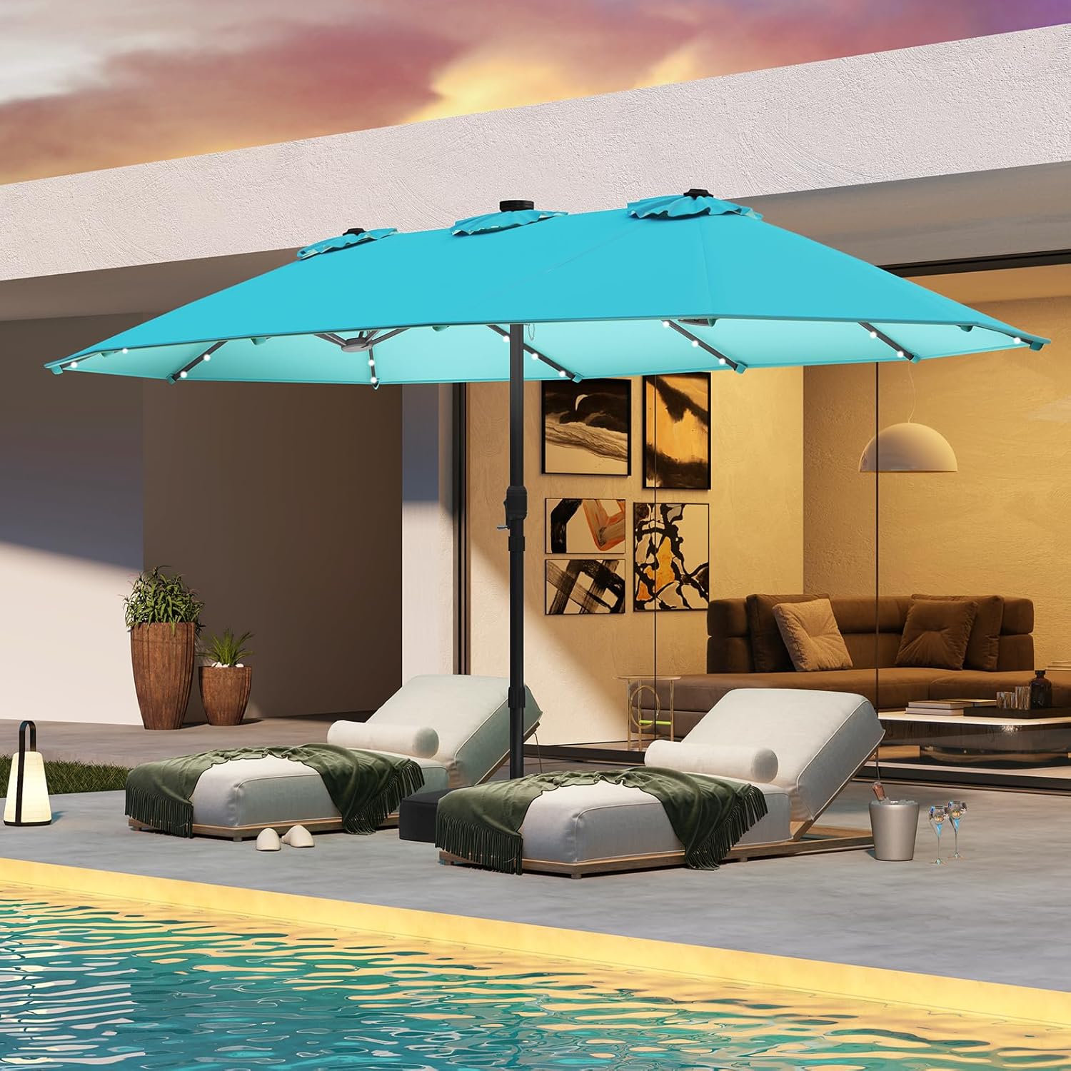 15FT Double-Sided Solar Patio  - Outdoor Furniture Umbrella review and price