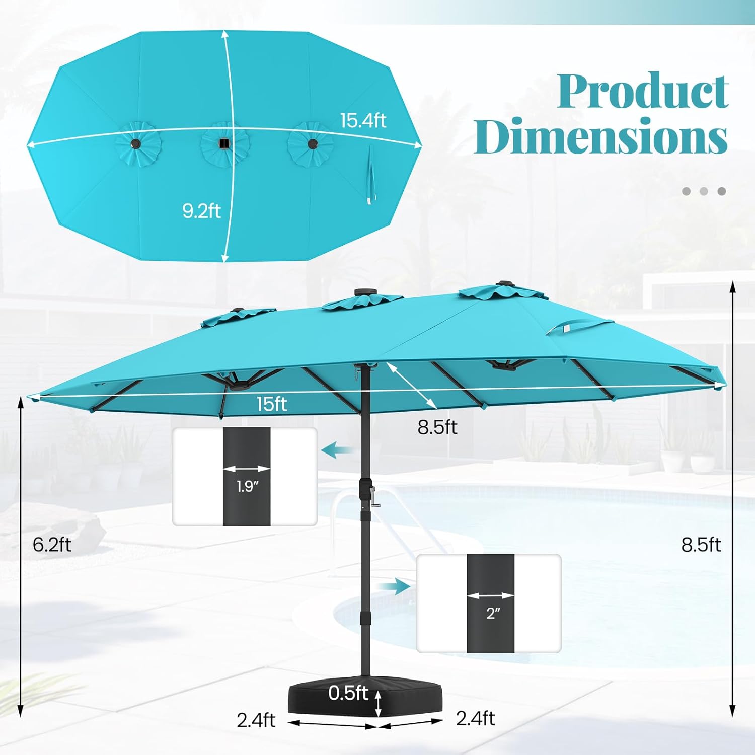 15FT Double-Sided Solar Patio  - Outdoor Furniture Umbrella review and price