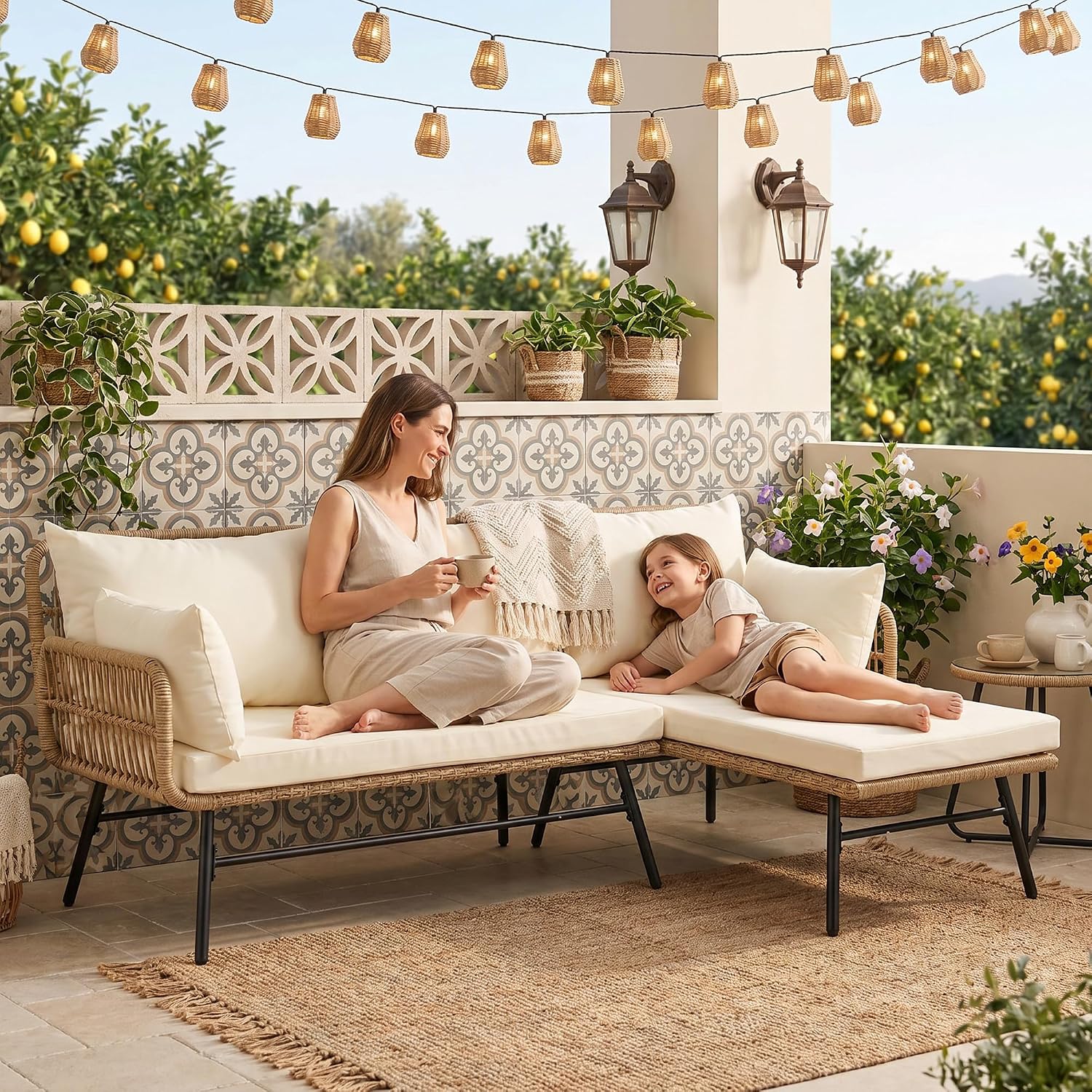 3 Pieces Boho Patio Furniture  - Outdoor Furniture L Shape review and price