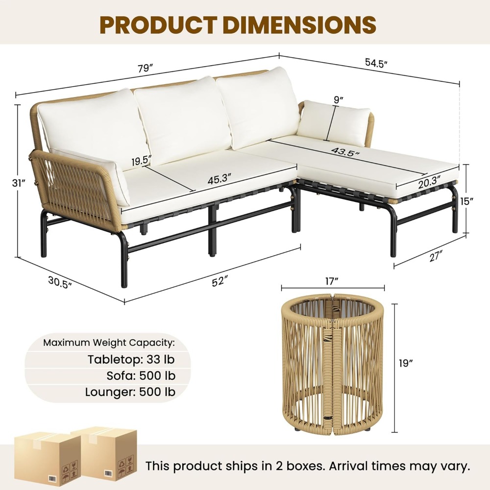 3 Pieces L-Shaped Outdoor Pati - Outdoor Furniture L Shape review and price