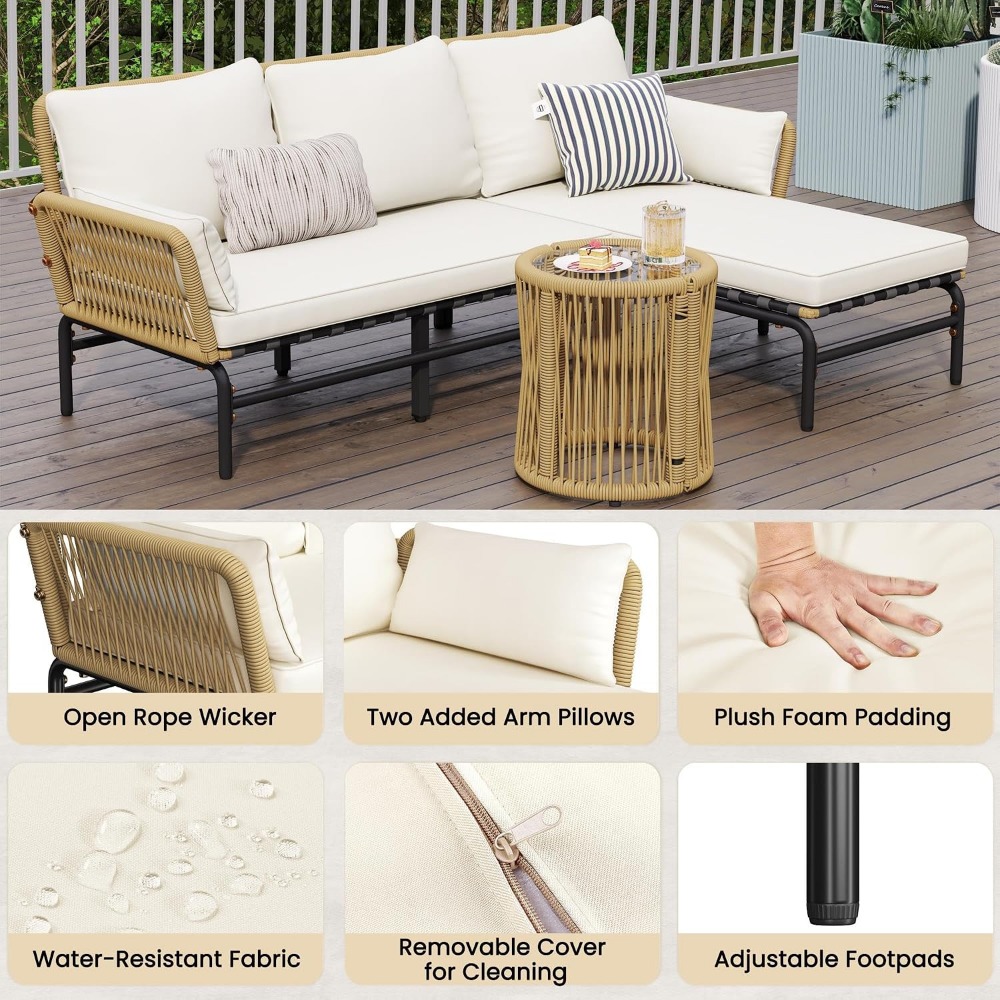 3 Pieces L-Shaped Outdoor Pati - Outdoor Furniture L Shape review and price