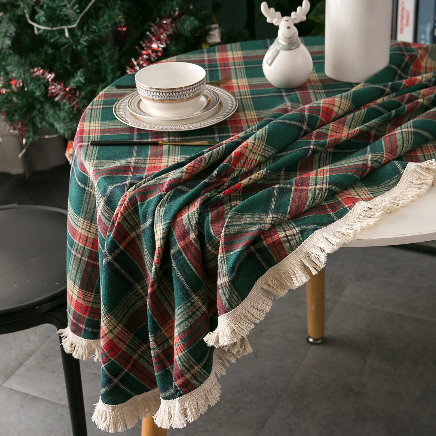 Plaid Tassels Christmas Decora - Outdoor Furniture Green review and price
