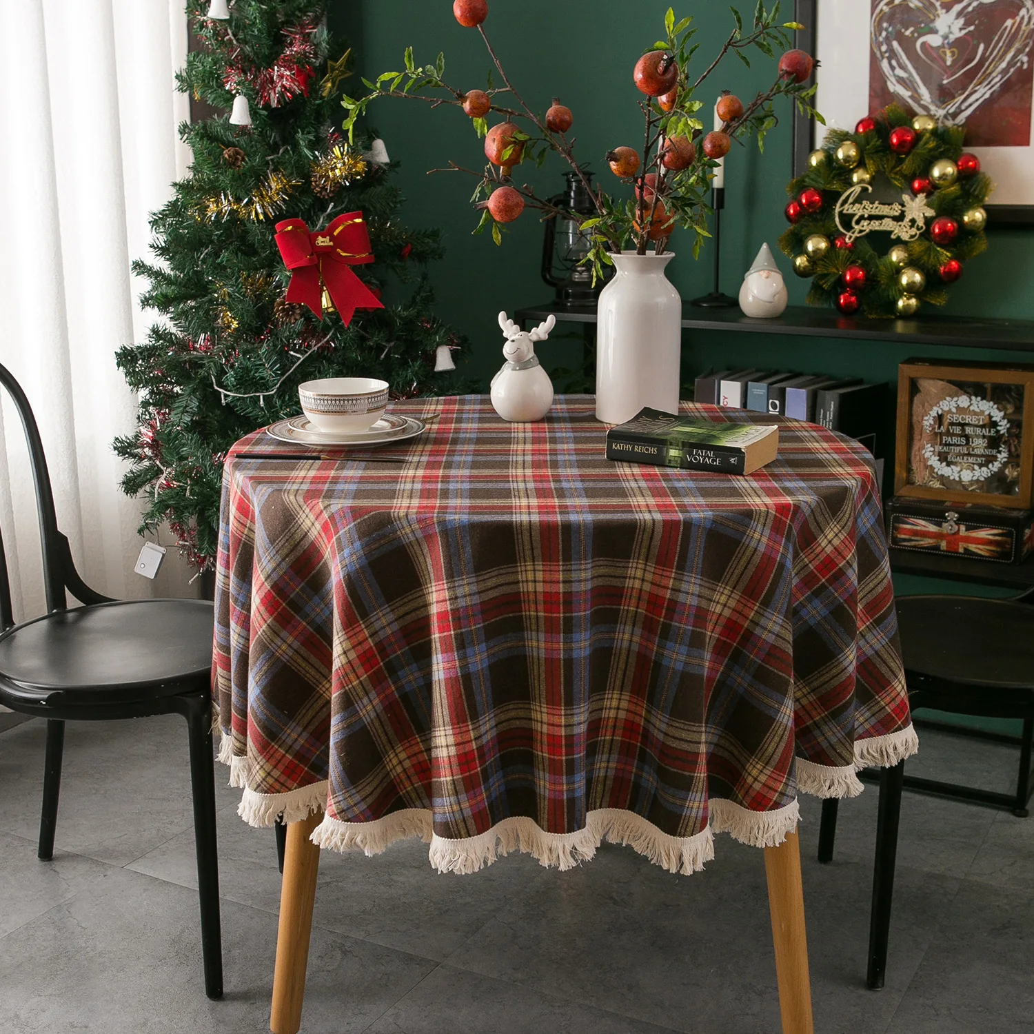 Plaid Tassels Christmas Decora - Outdoor Furniture Green review and price